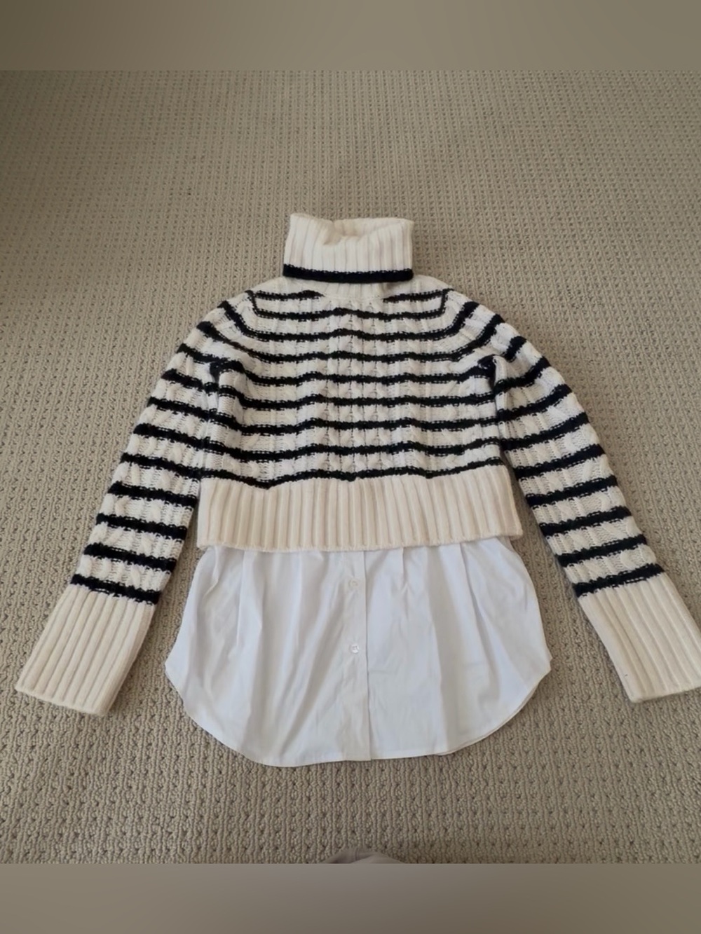 Veronica Beard Striped Cropped Turtleneck Sweater - Cream & Black